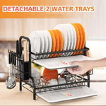 Dish Drying Rack, 2-Tier Dish Racks For Kitchen Counter, Sink Dish Drainer With Drainboard, Utensil Holder And Cutting Board Holder, Stainless Steel Kitchen Drying Rack-Black, dish tray, Zogies Deals