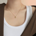 18K gold fashionable and simple square card with "GOOD LUCK" design versatile necklace