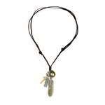 Vintage Fashion Leather Chain with Feather and Cross Design Versatile Pendant Necklace