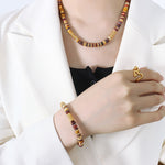 18K Gold Novel Fashion Gem Bead Design Bracelet Necklace Set