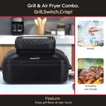 Geek Chef 7 In1 Smokeless Electric Indoor Grill With Air Fry, Roast, Bake, Portable 2 In 1 Indoor Tabletop Grill & Griddle With Preset Function, Removable Non-Stick Plate, Air Fryer Basket, Ban Amazon, griddle, Zogies Deals