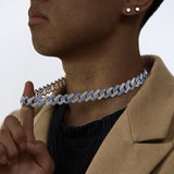 Trendy and fashionable Cuban chain with diamond-shaped design men's hip-hop style necklace and bracelet set