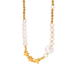 18K Gold Noble Temperament Pearl Stitching Pentagram Design Versatile Necklace