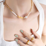 18K Gold Noble Temperament Pearl Stitching Pentagram Design Versatile Necklace