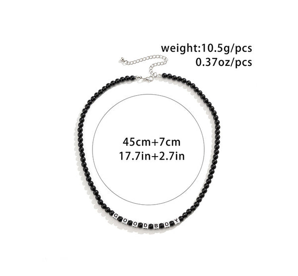 Trendy and fashionable black beads with white square GOOD BOY