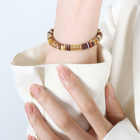 18K Gold Novel Fashion Gem Bead Design Bracelet Necklace Set