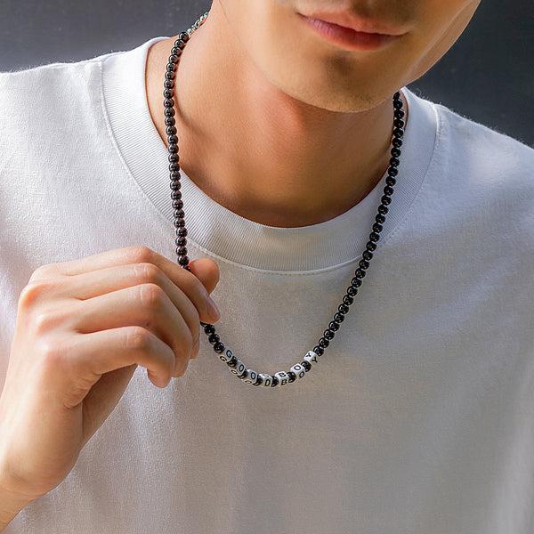 Trendy and fashionable black beads with white square GOOD BOY