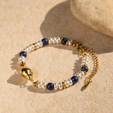 18K gold exquisite noble pearls and turquoise stone design versatile bracelet