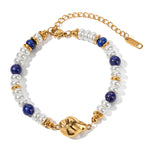 18K gold exquisite noble pearls and turquoise stone design versatile bracelet