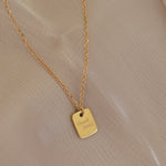 18K gold fashionable and simple square card with "GOOD LUCK" design versatile necklace