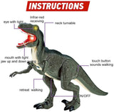 Remote Control R C Walking Dinosaur Toy With Shaking Head,Light Up Eyes & Sounds ,Velociraptor,Gift For Kids Amazon Platform Banned, toy dinosaur, Zogies Deals