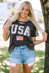 USA Cutout Round Neck Short Sleeve T-Shirt